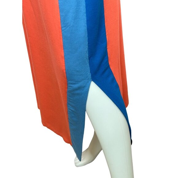 Attitudes by Renee Beach Dress XL Coral/ Blue Knit Maxi Sleeveless Side Slits - Picture 9 of 10